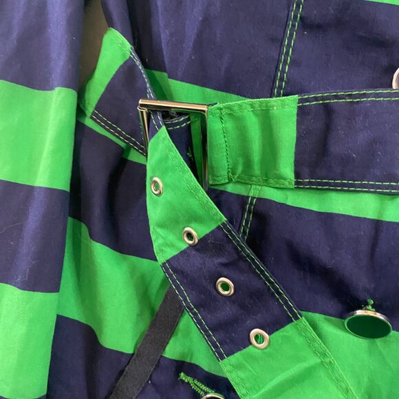 Tommy Hilfiger Belted Rain Trench Coat Jacket Green Blue Color Block Striped - Picture 4 of 10